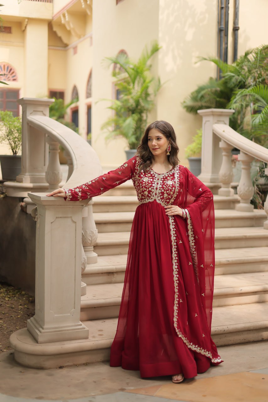 Faux Blooming Sequins Multi Embroidered Gown with Dupatta