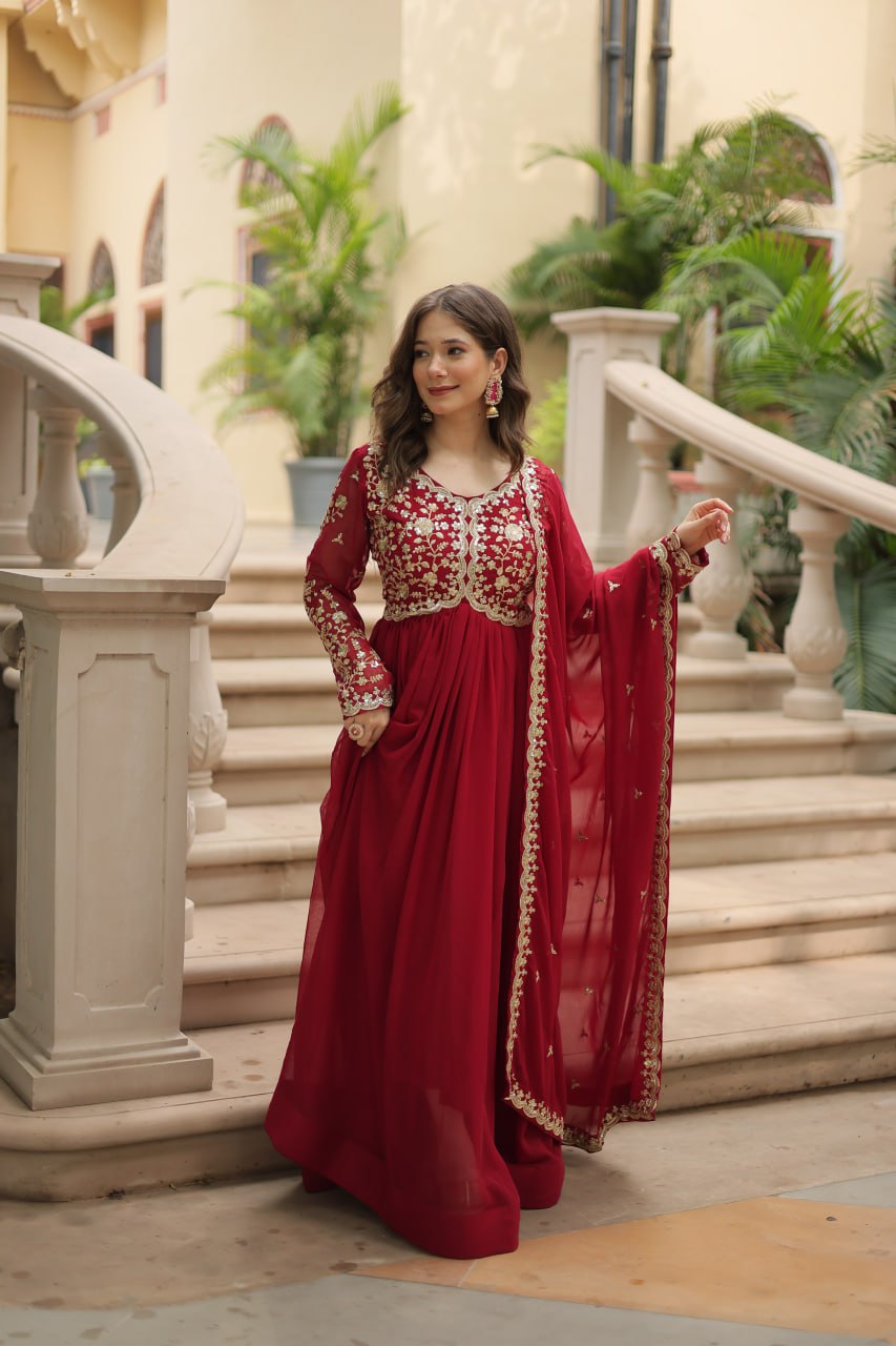 Faux Blooming Sequins Multi Embroidered Gown with Dupatta