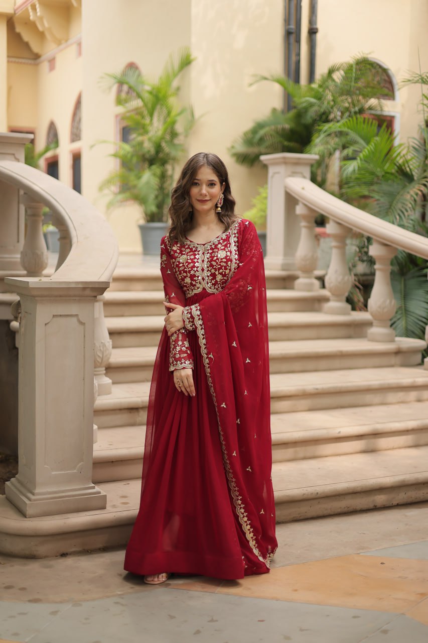 Faux Blooming Sequins Multi Embroidered Gown with Dupatta