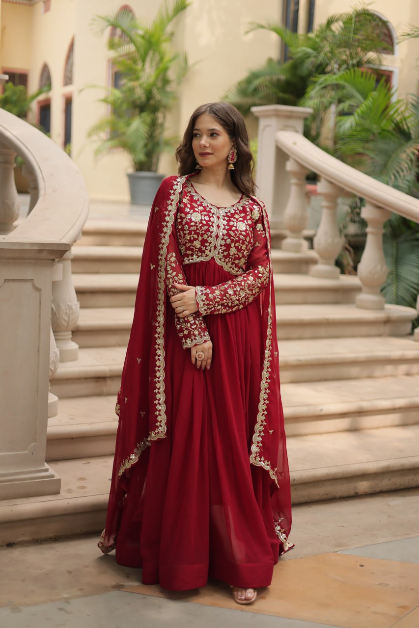 Faux Blooming Sequins Multi Embroidered Gown with Dupatta