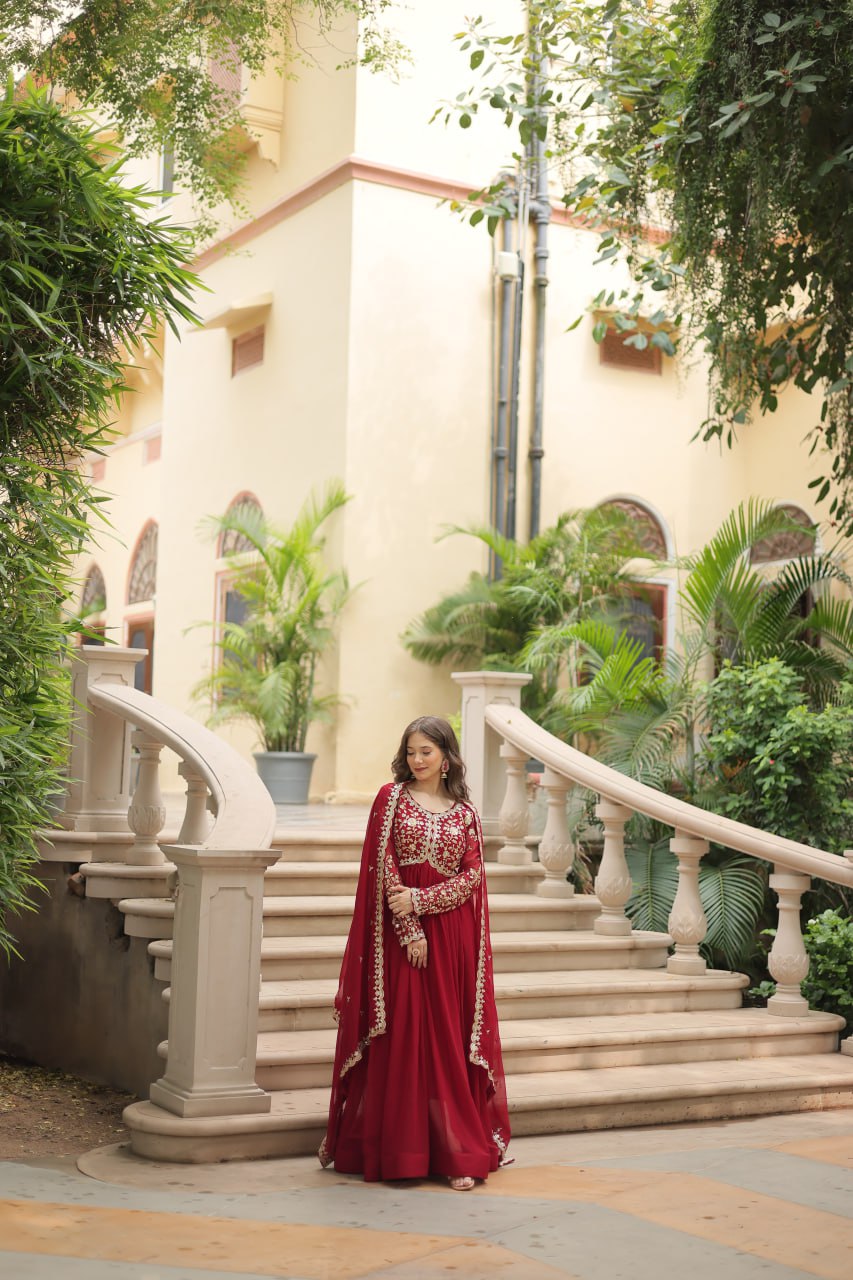 Faux Blooming Sequins Multi Embroidered Gown with Dupatta