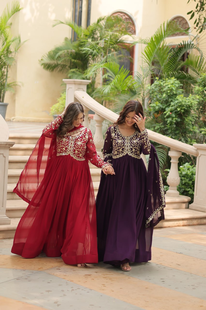 Faux Blooming Sequins Multi Embroidered Gown with Dupatta