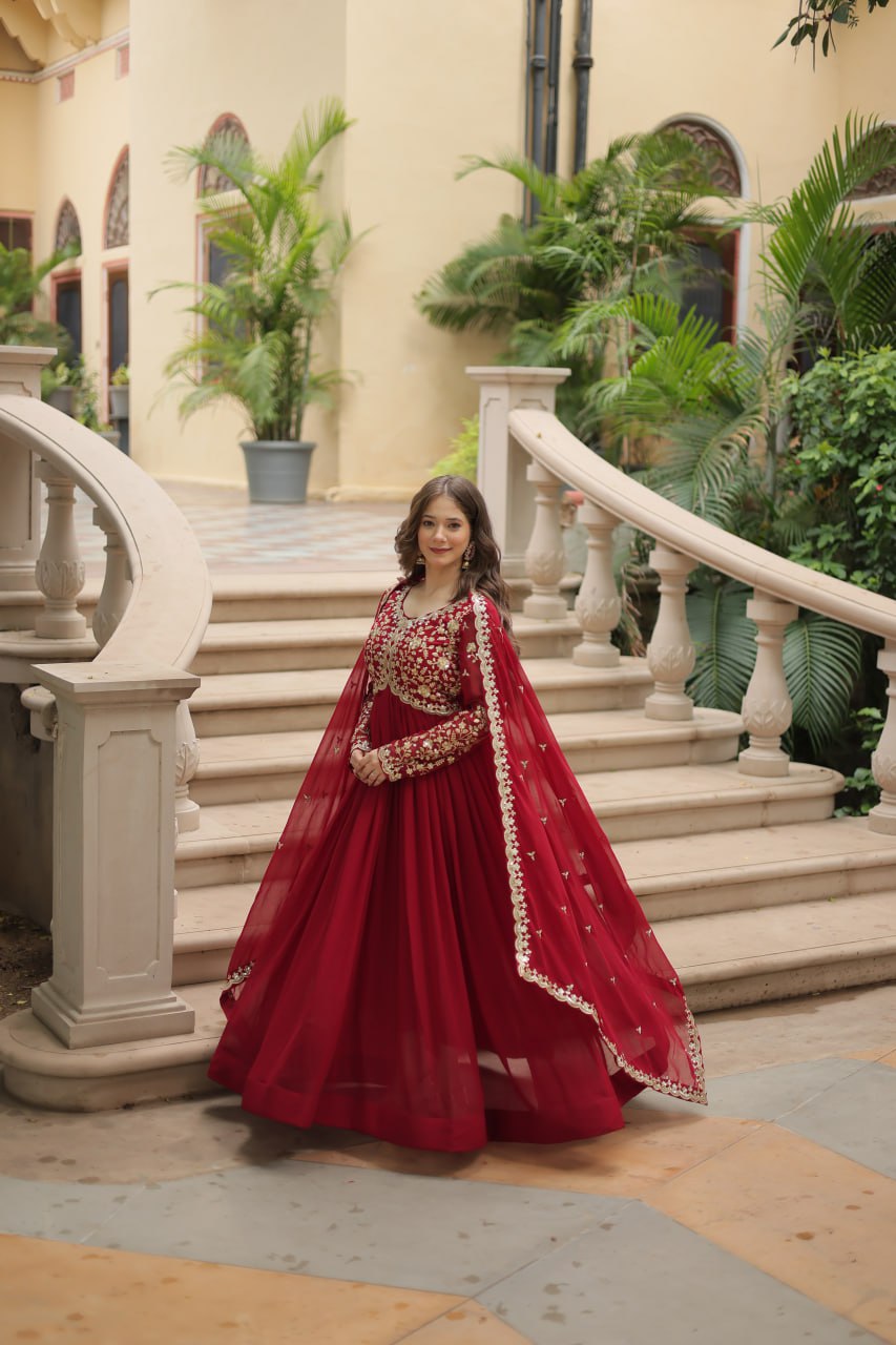 Faux Blooming Sequins Multi Embroidered Gown with Dupatta