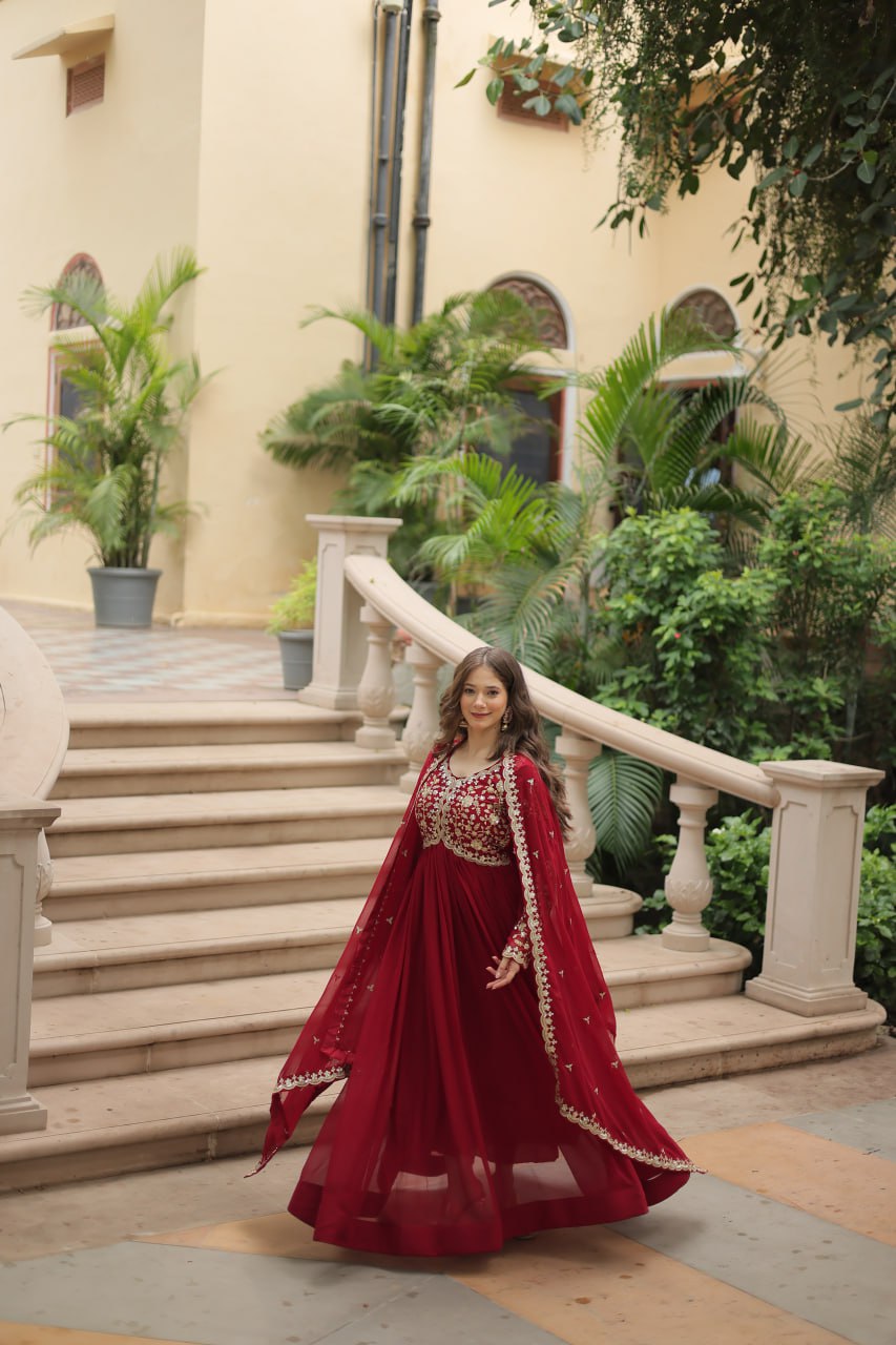 Faux Blooming Sequins Multi Embroidered Gown with Dupatta
