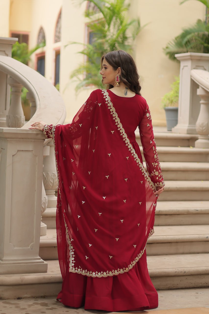 Faux Blooming Sequins Multi Embroidered Gown with Dupatta