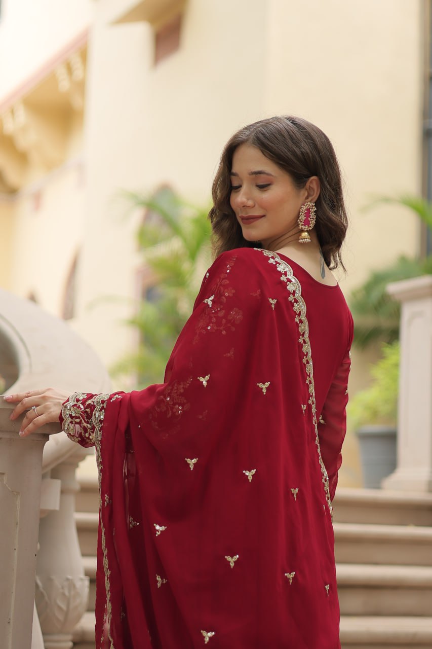 Faux Blooming Sequins Multi Embroidered Gown with Dupatta