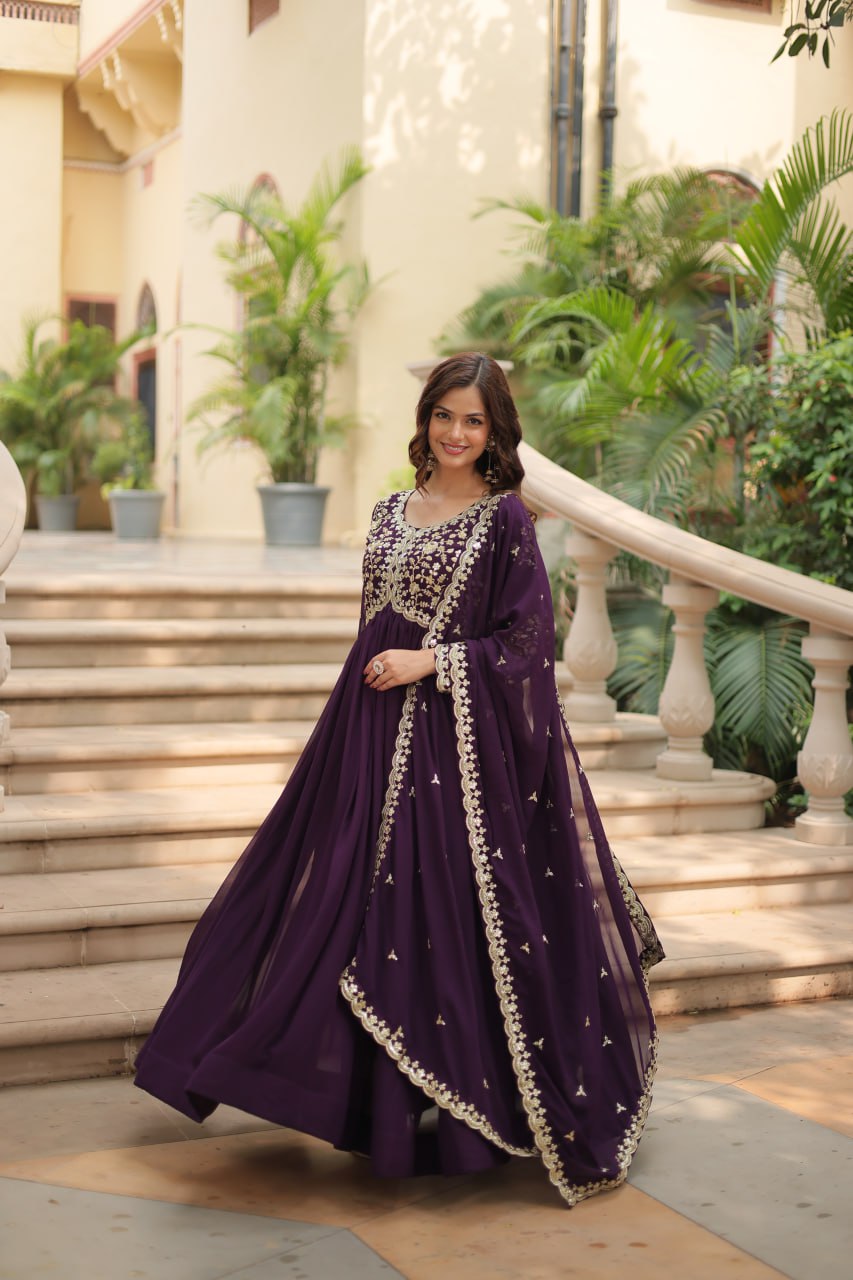Faux Blooming Sequins Multi Embroidered Gown with Dupatta