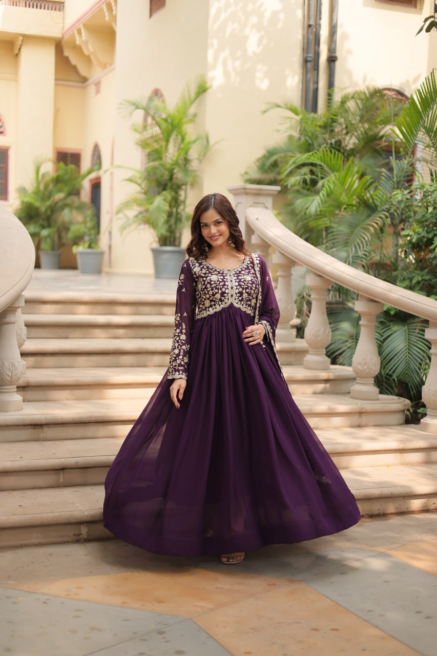 Faux Blooming Sequins Multi Embroidered Gown with Dupatta