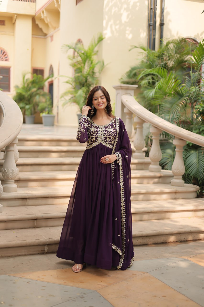 Faux Blooming Sequins Multi Embroidered Gown with Dupatta