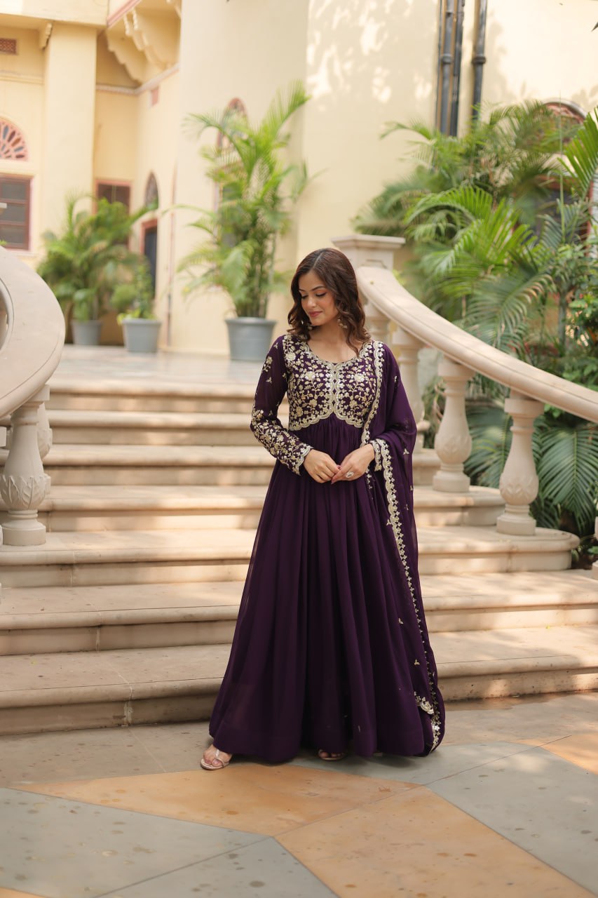 Faux Blooming Sequins Multi Embroidered Gown with Dupatta