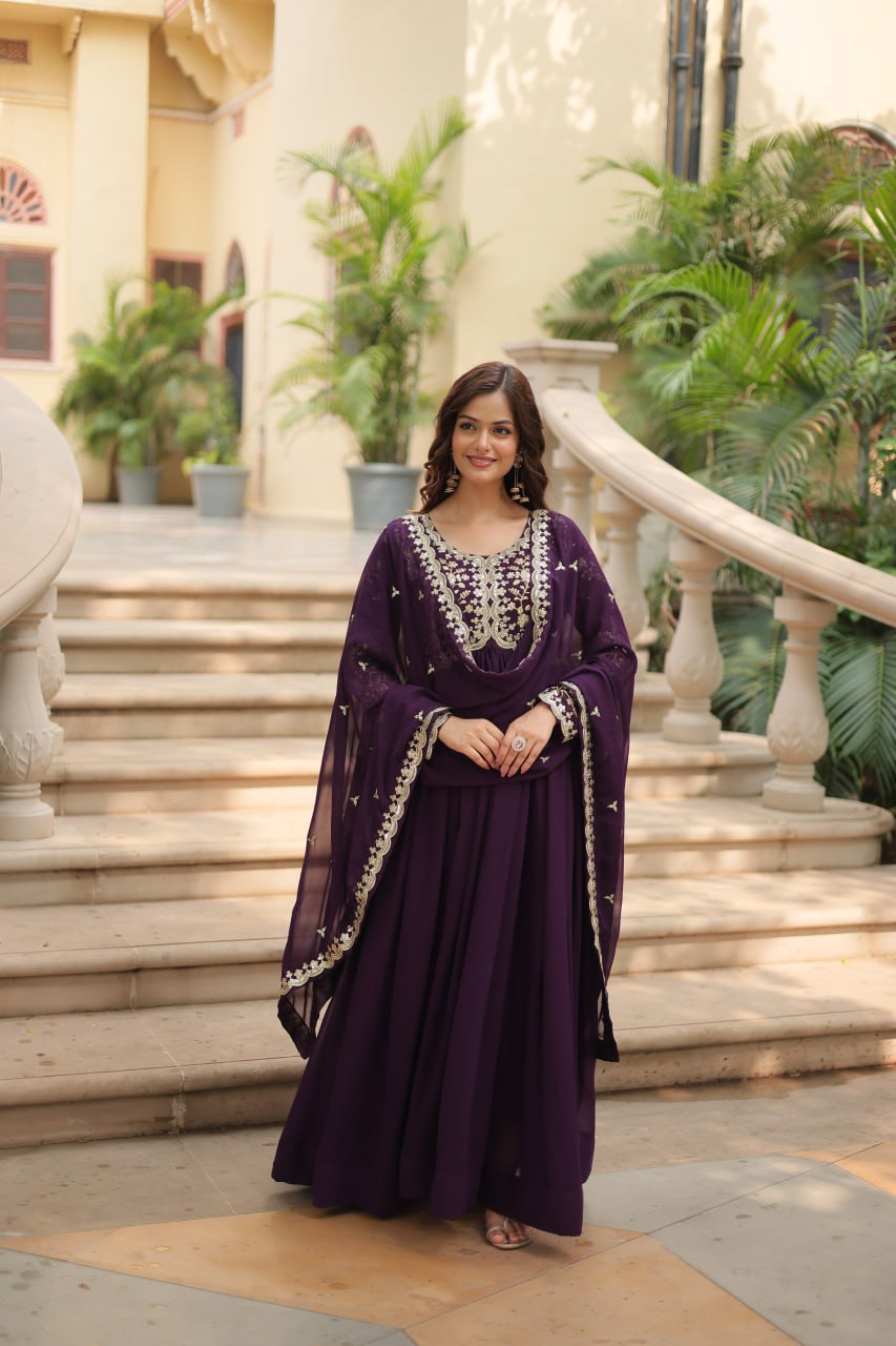Faux Blooming Sequins Multi Embroidered Gown with Dupatta