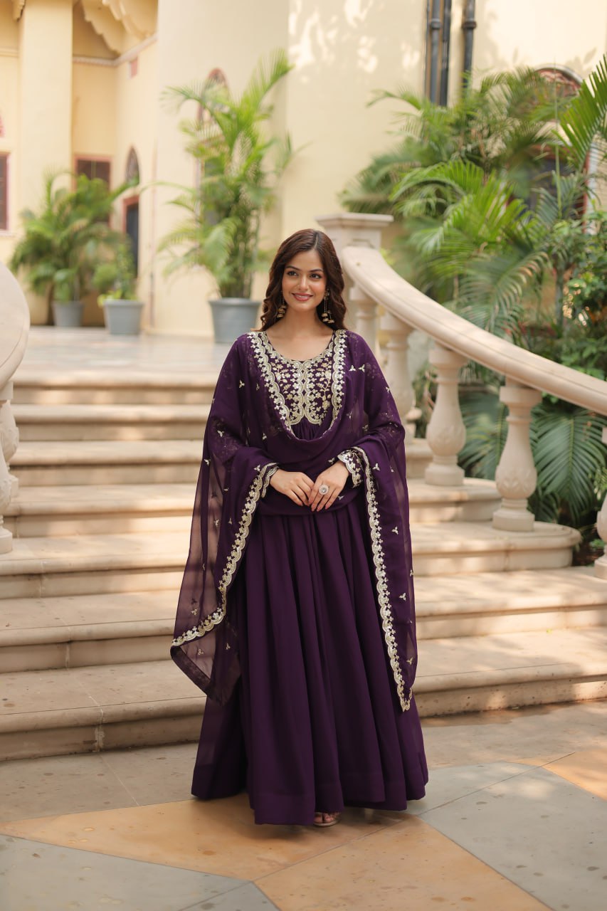 Faux Blooming Sequins Multi Embroidered Gown with Dupatta