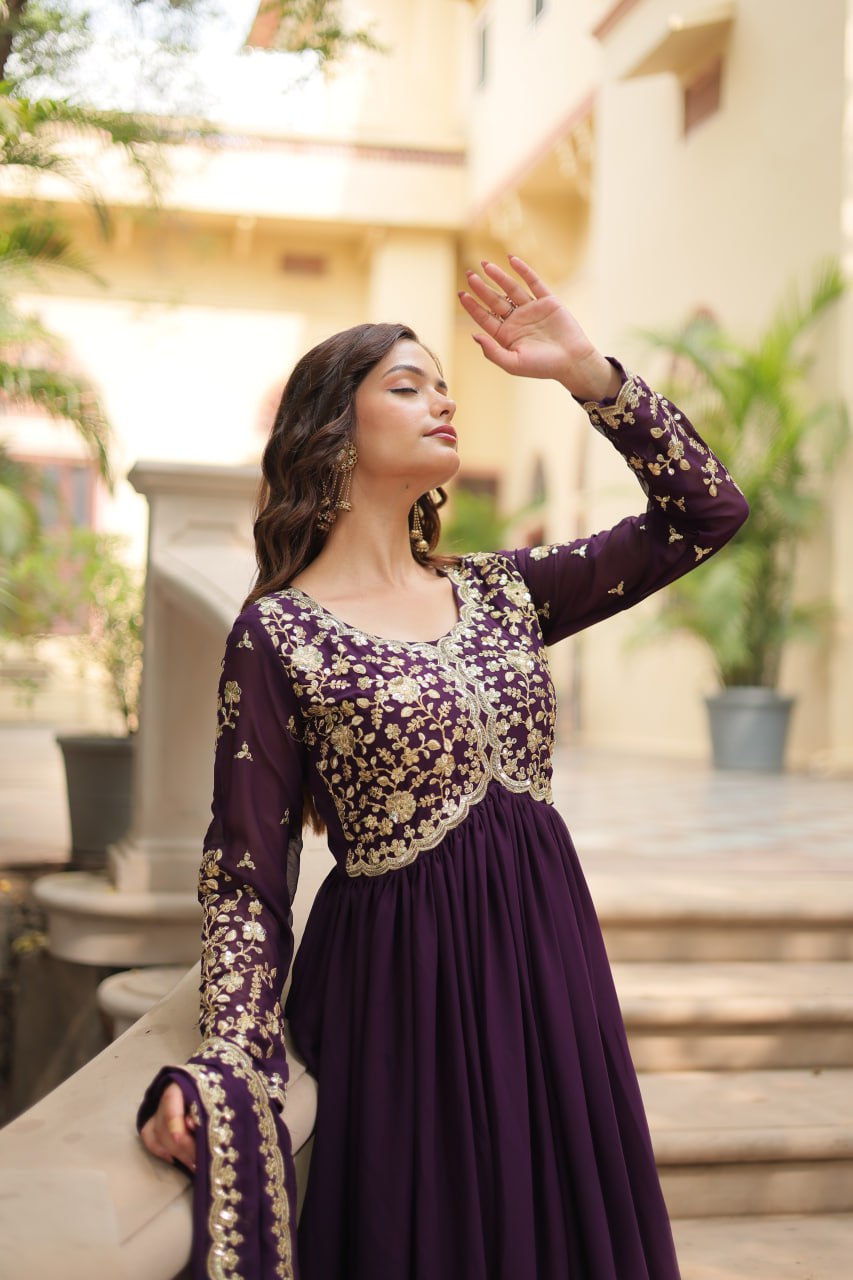 Faux Blooming Sequins Multi Embroidered Gown with Dupatta