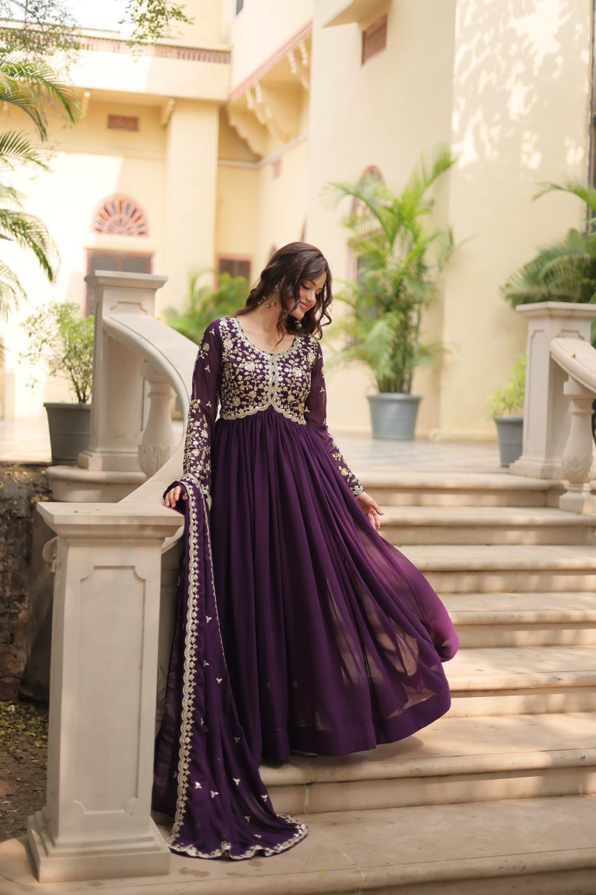 Faux Blooming Sequins Multi Embroidered Gown with Dupatta