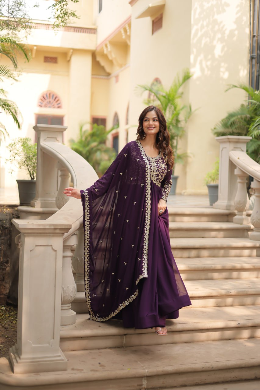 Faux Blooming Sequins Multi Embroidered Gown with Dupatta