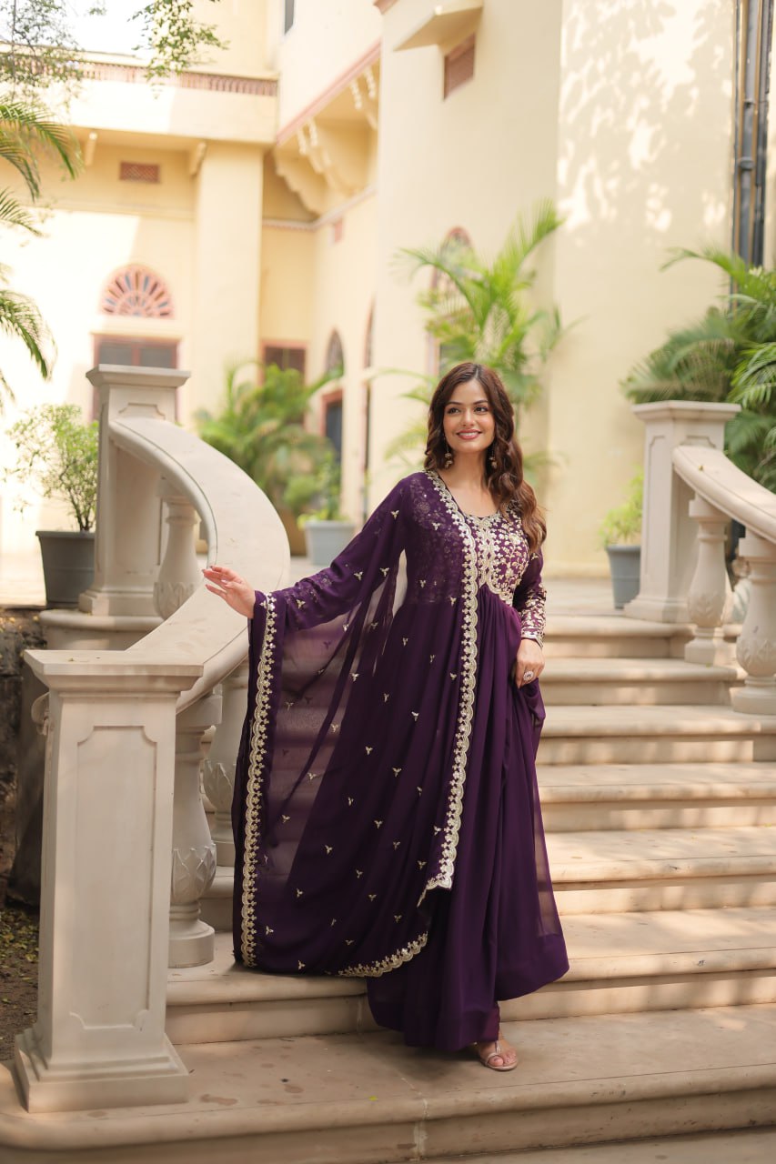 Faux Blooming Sequins Multi Embroidered Gown with Dupatta