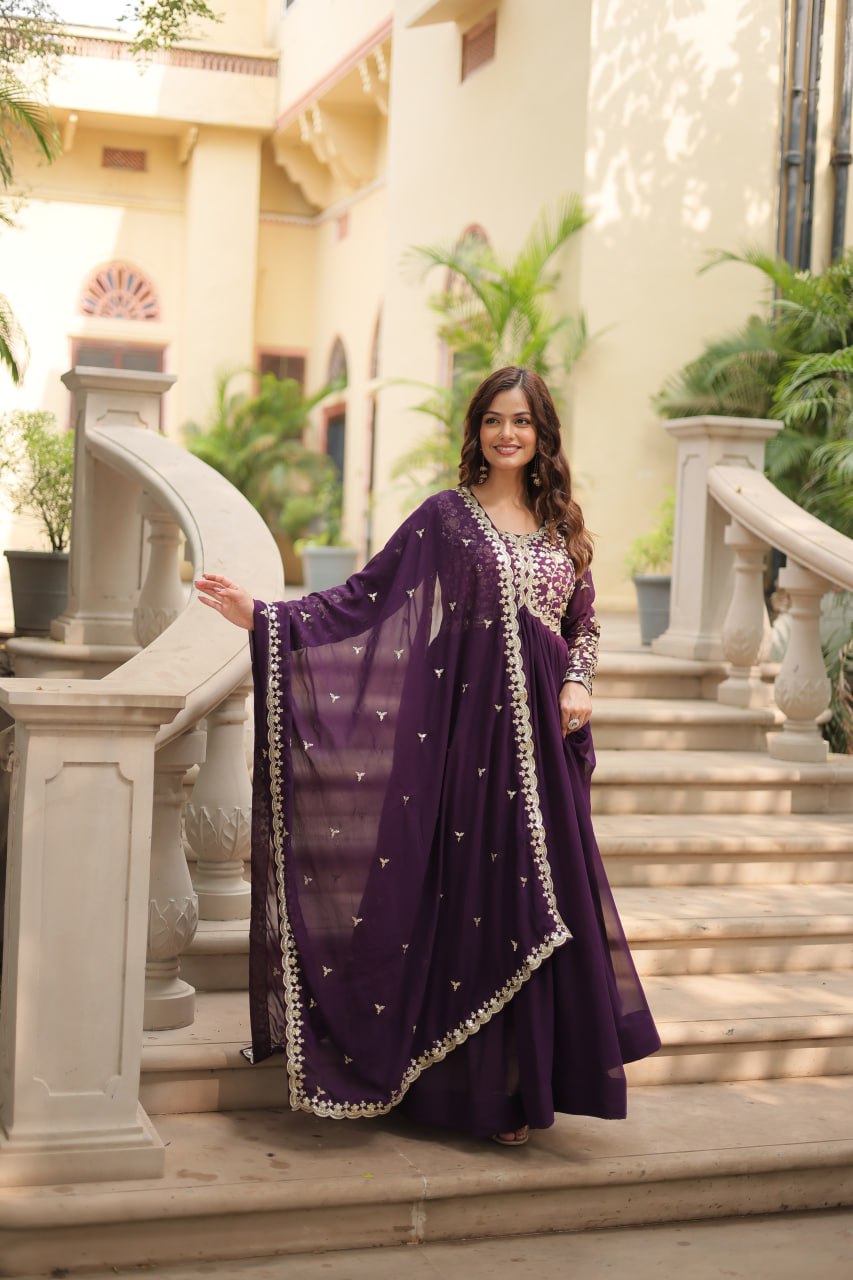 Faux Blooming Sequins Multi Embroidered Gown with Dupatta