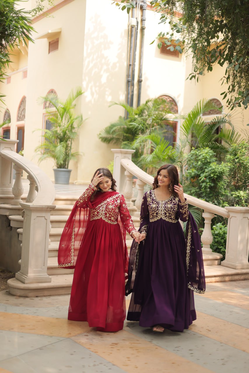 Faux Blooming Sequins Multi Embroidered Gown with Dupatta
