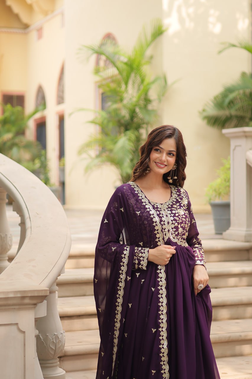 Faux Blooming Sequins Multi Embroidered Gown with Dupatta