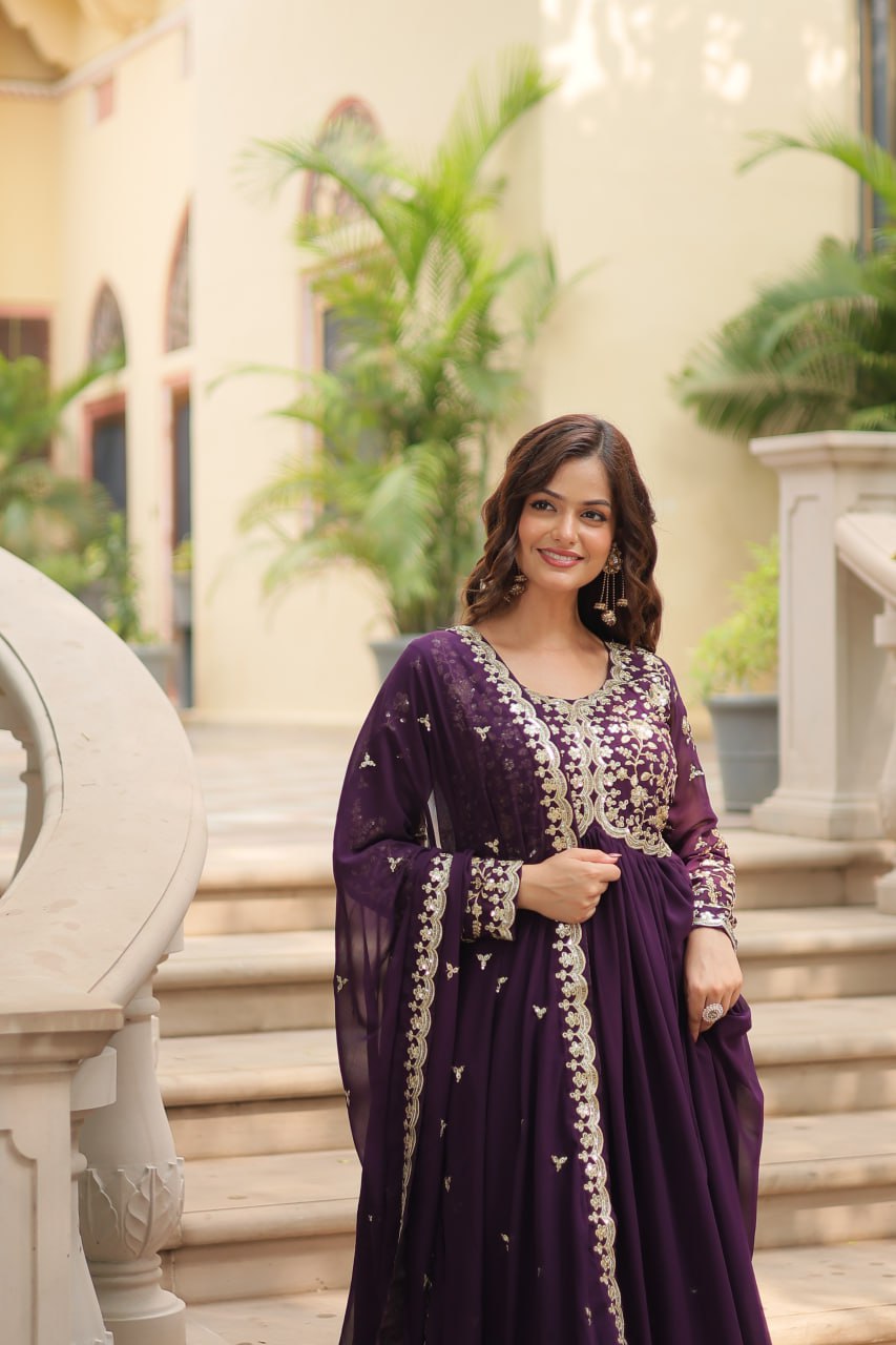 Faux Blooming Sequins Multi Embroidered Gown with Dupatta