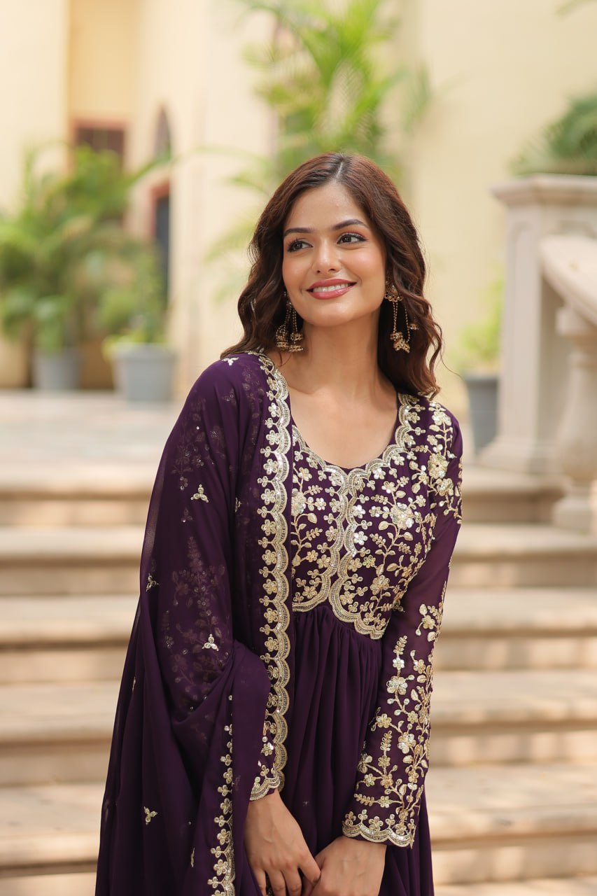 Faux Blooming Sequins Multi Embroidered Gown with Dupatta