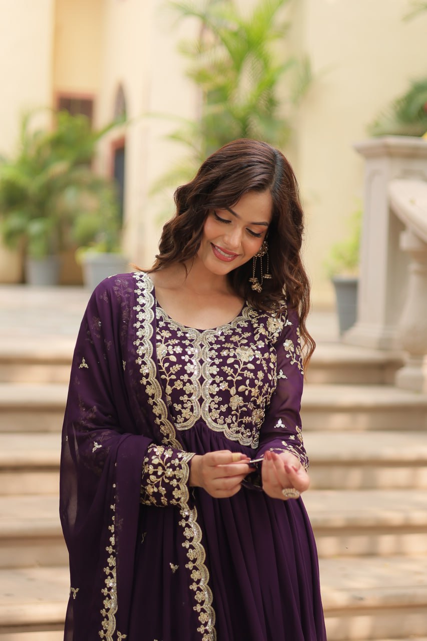 Faux Blooming Sequins Multi Embroidered Gown with Dupatta