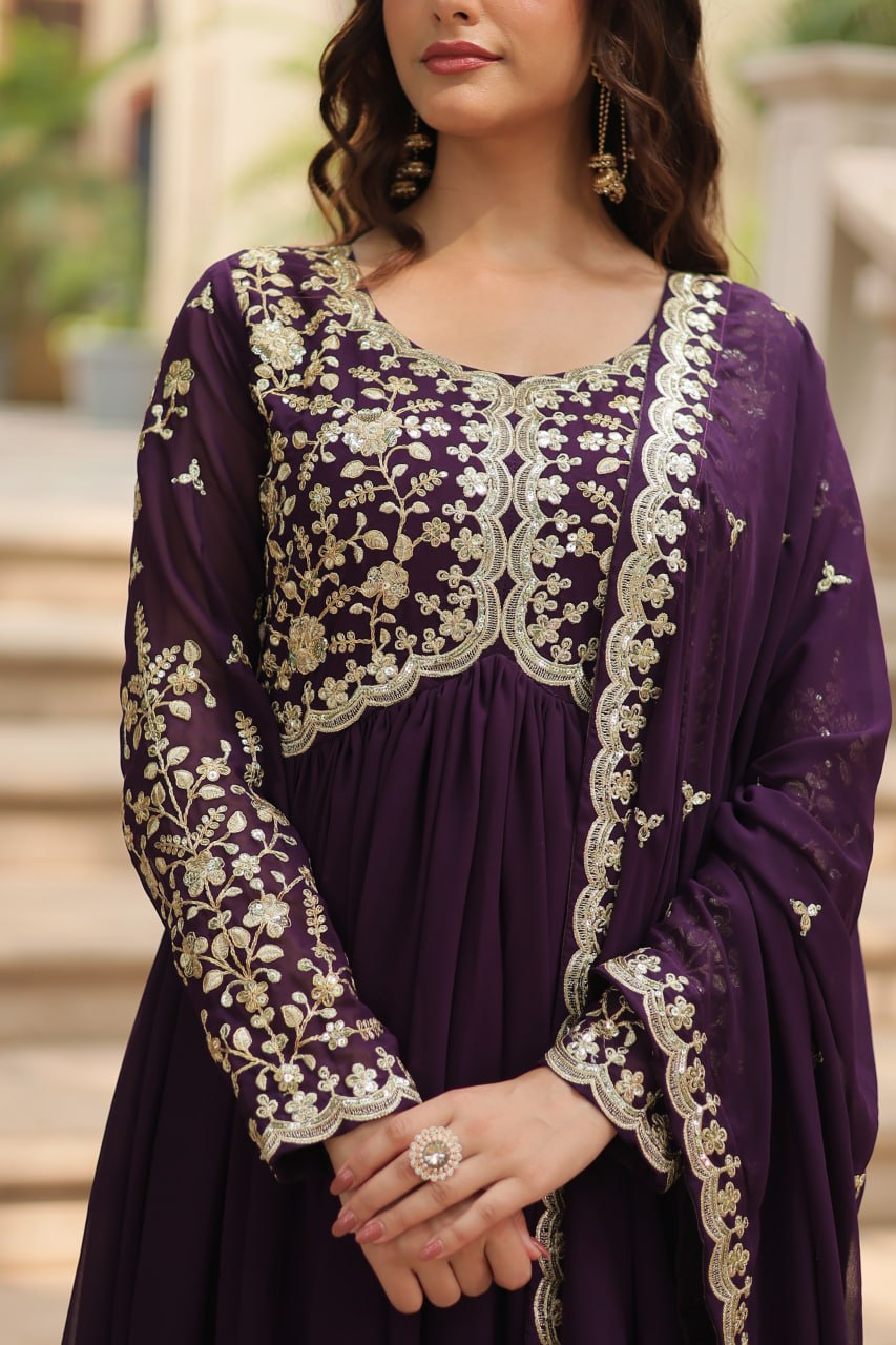 Faux Blooming Sequins Multi Embroidered Gown with Dupatta