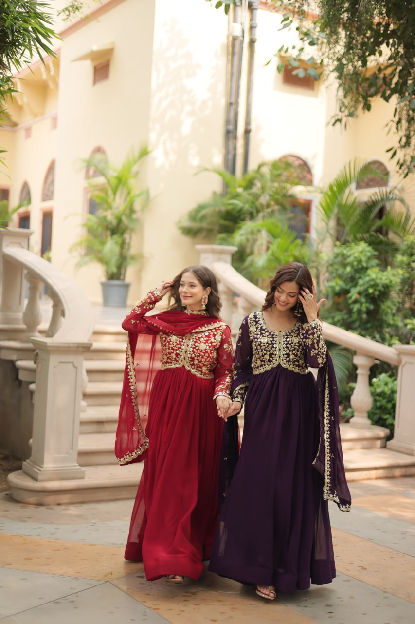 Faux Blooming Sequins Multi Embroidered Gown with Dupatta