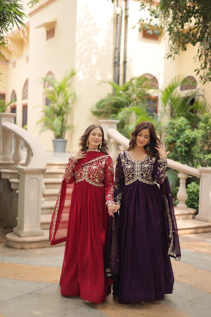 Faux Blooming Sequins Multi Embroidered Gown with Dupatta