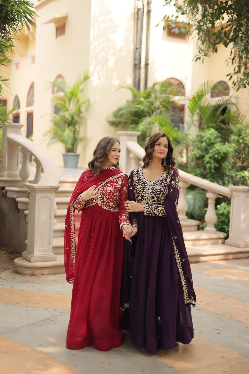 Faux Blooming Sequins Multi Embroidered Gown with Dupatta