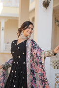 Faux Georgette Embroidered Zari Sequins-work Gown with Tabby Silk Dupatta