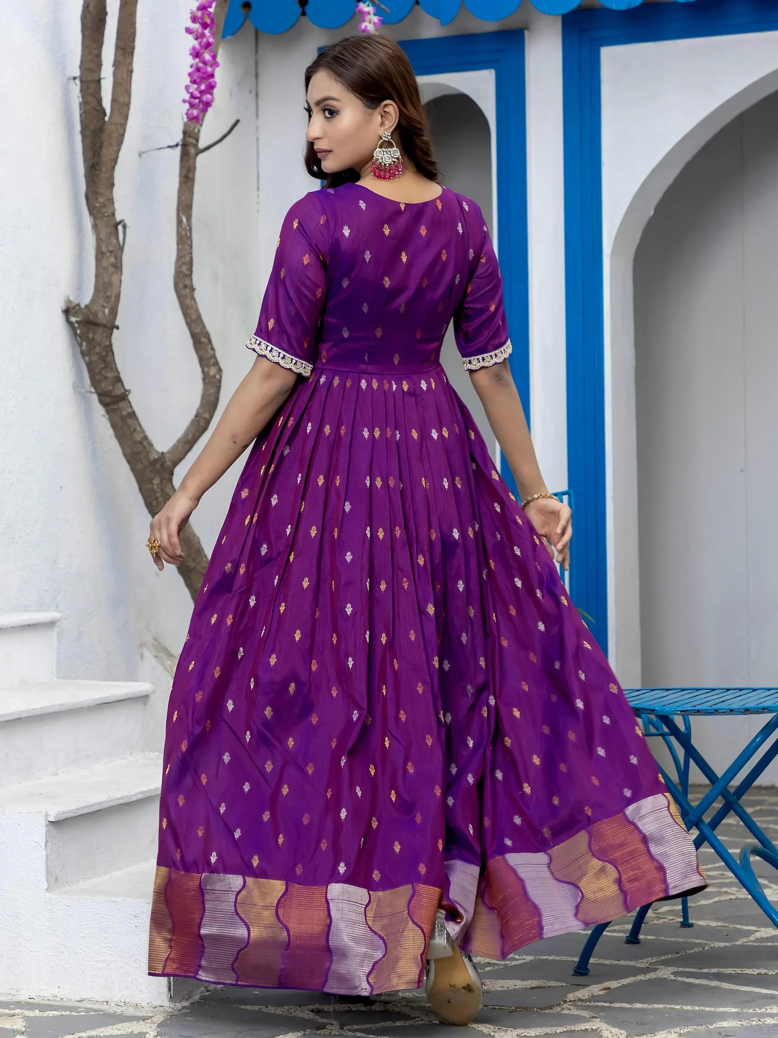 Feminine Purple Zari Weaving Casual Wear Gown
