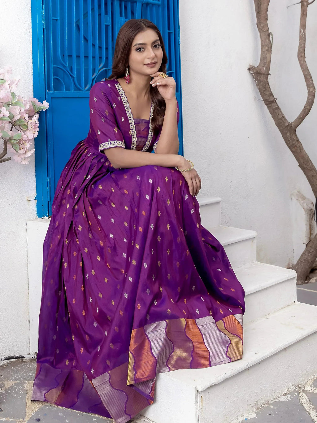 Feminine Purple Zari Weaving Casual Wear Gown