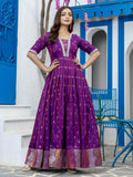 Feminine Purple Zari Weaving Casual Wear Gown