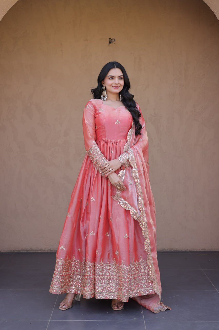 Fendi Silk Embroidered Gown with Dupatta