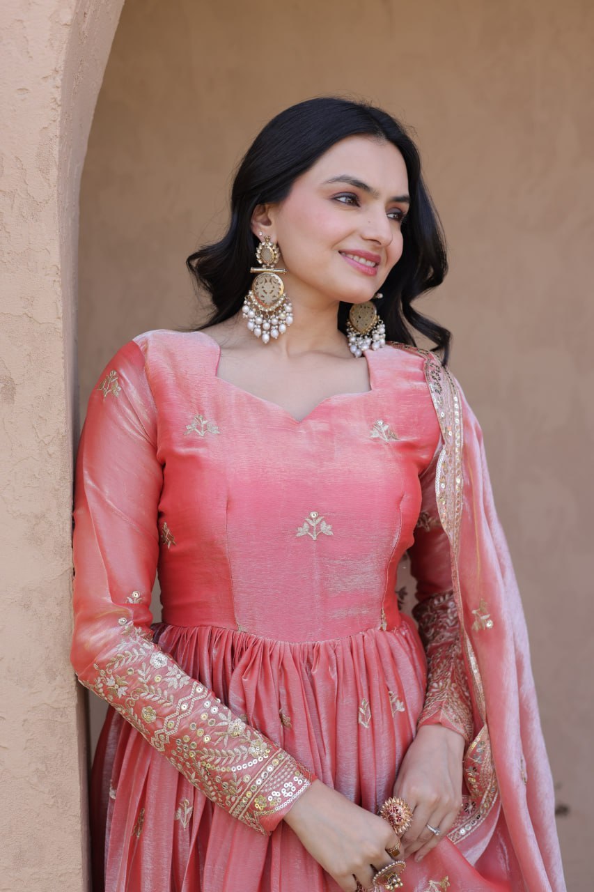 Fendi Silk Embroidered Gown with Dupatta
