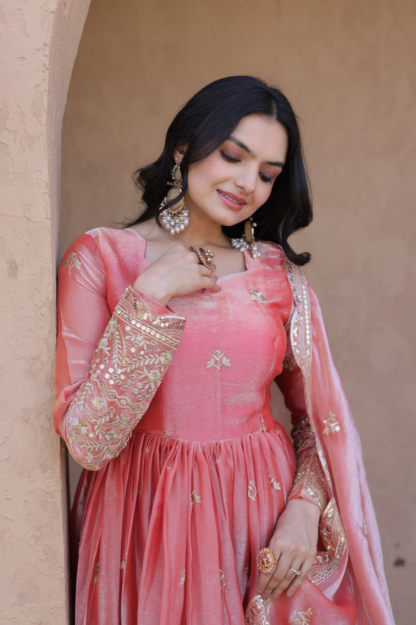 Fendi Silk Embroidered Gown with Dupatta