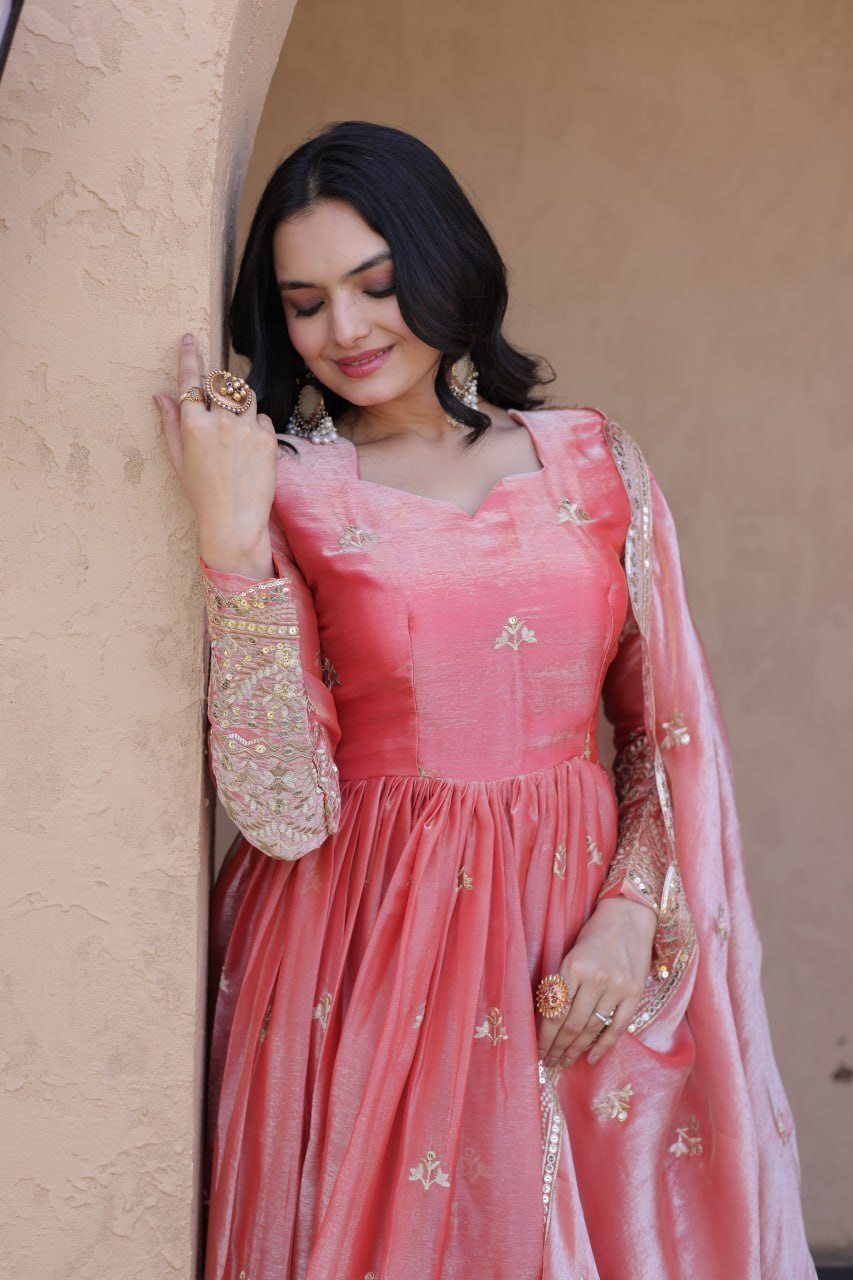 Fendi Silk Embroidered Gown with Dupatta