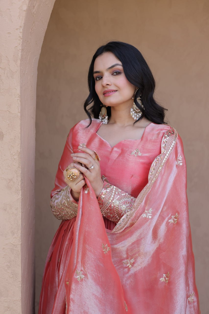 Fendi Silk Embroidered Gown with Dupatta