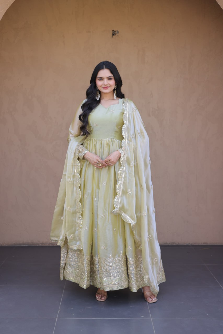 Fendi Silk Embroidered Gown with Dupatta