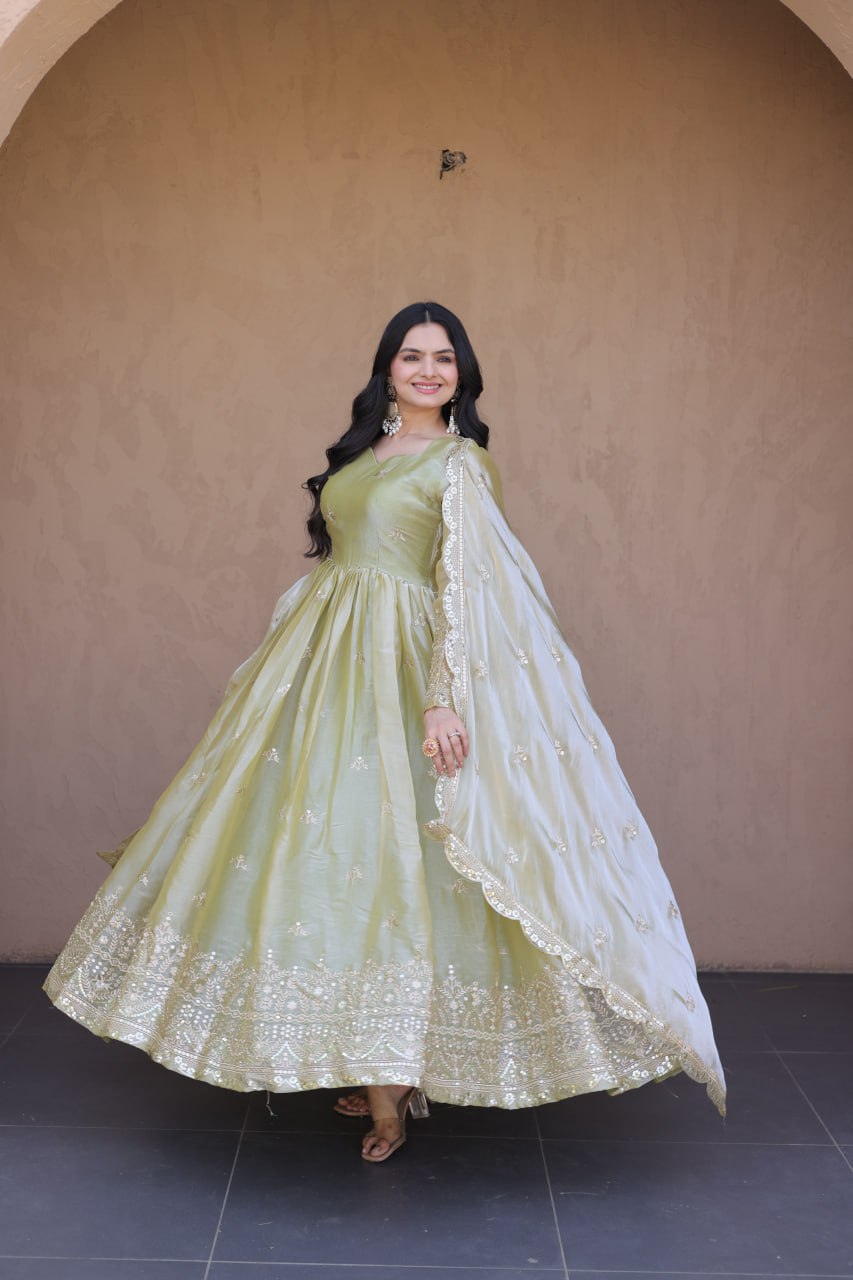 Fendi Silk Embroidered Gown with Dupatta
