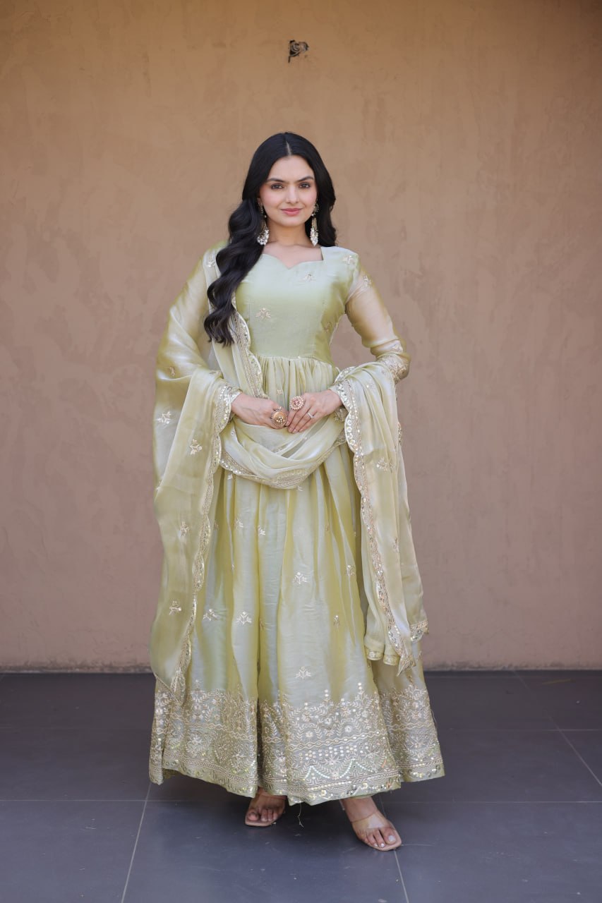 Fendi Silk Embroidered Gown with Dupatta