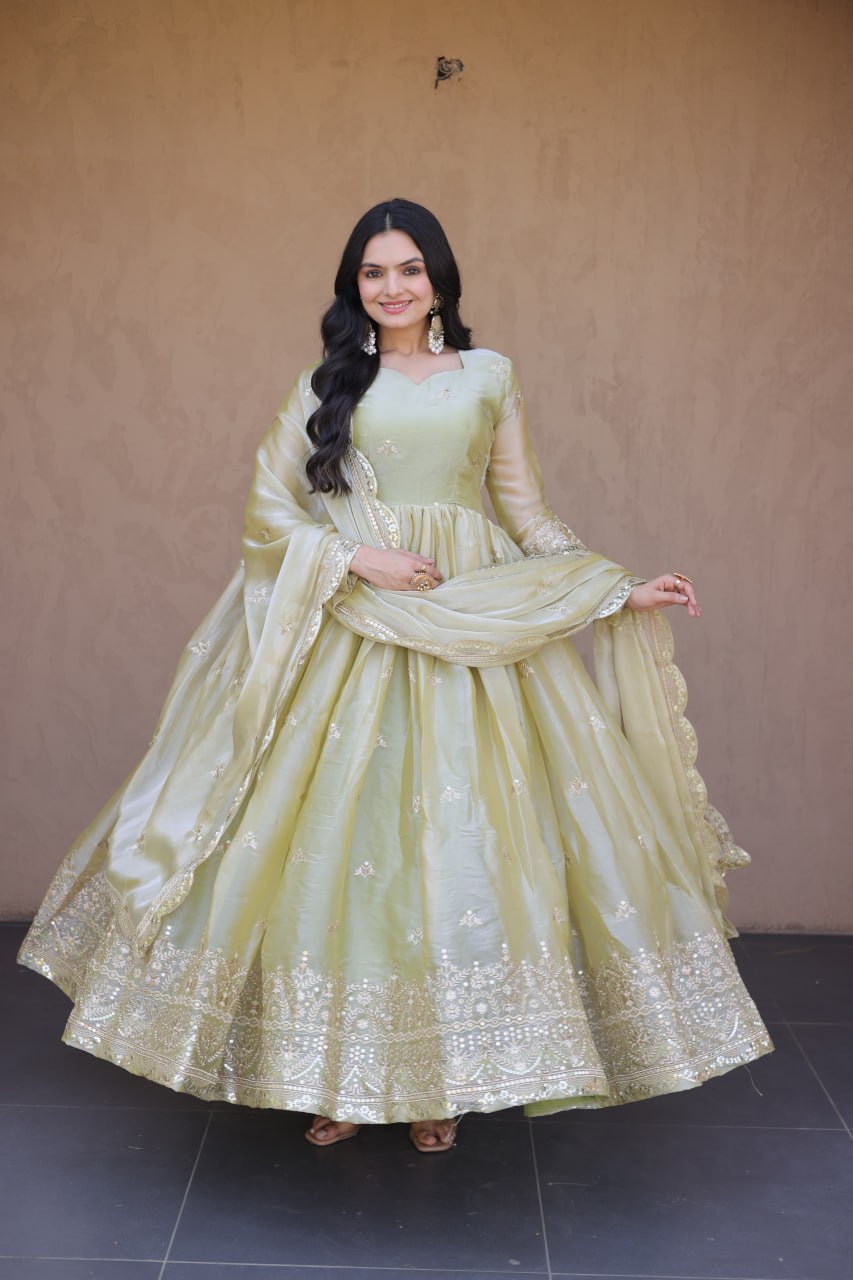 Fendi Silk Embroidered Gown with Dupatta