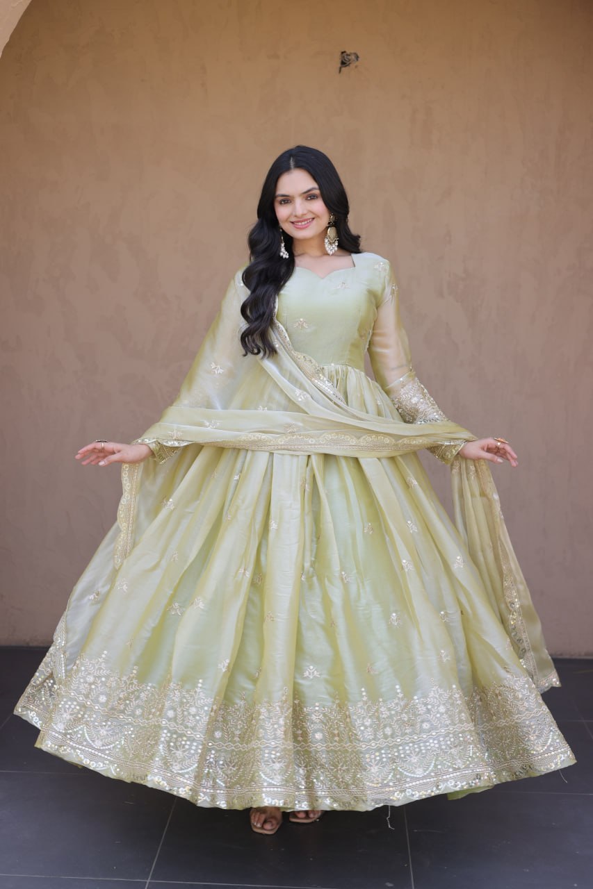 Fendi Silk Embroidered Gown with Dupatta