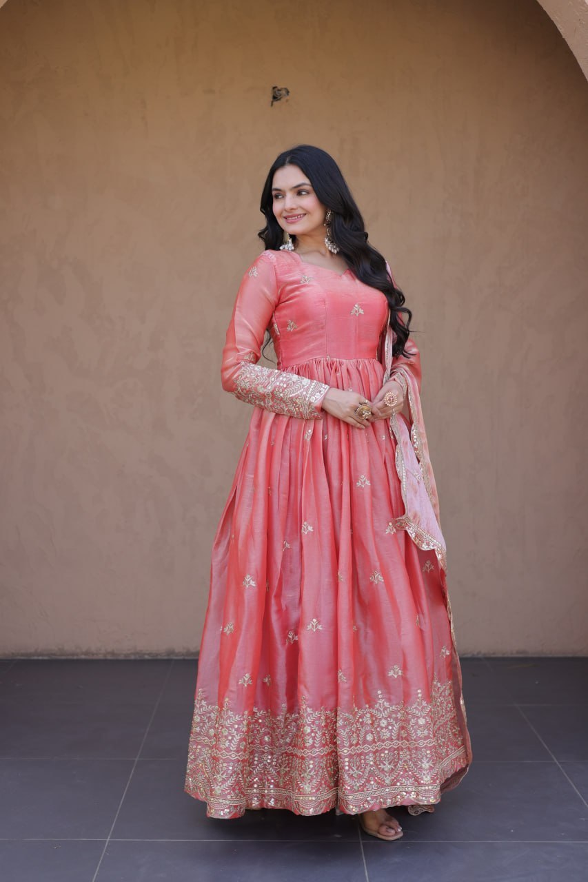 Fendi Silk Embroidered Gown with Dupatta