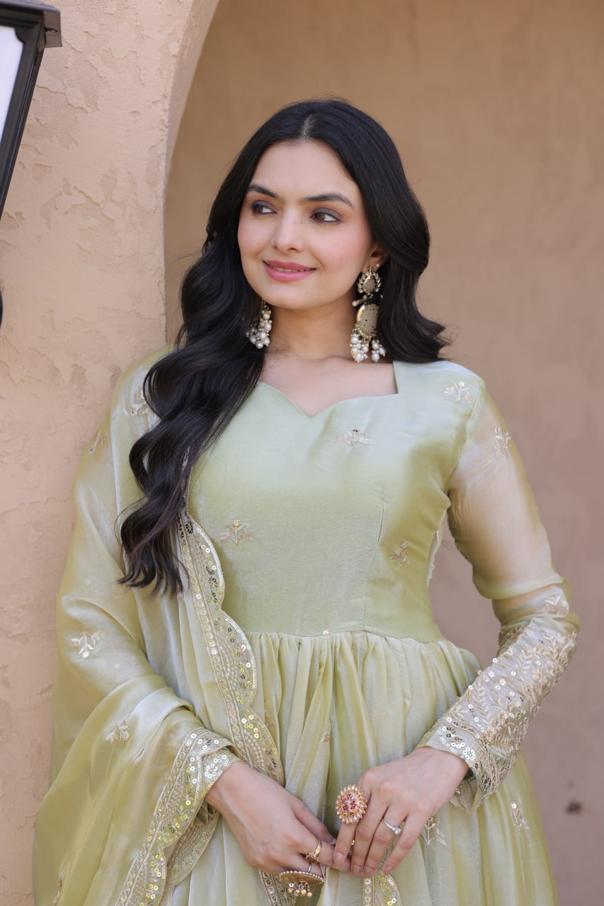 Fendi Silk Embroidered Gown with Dupatta