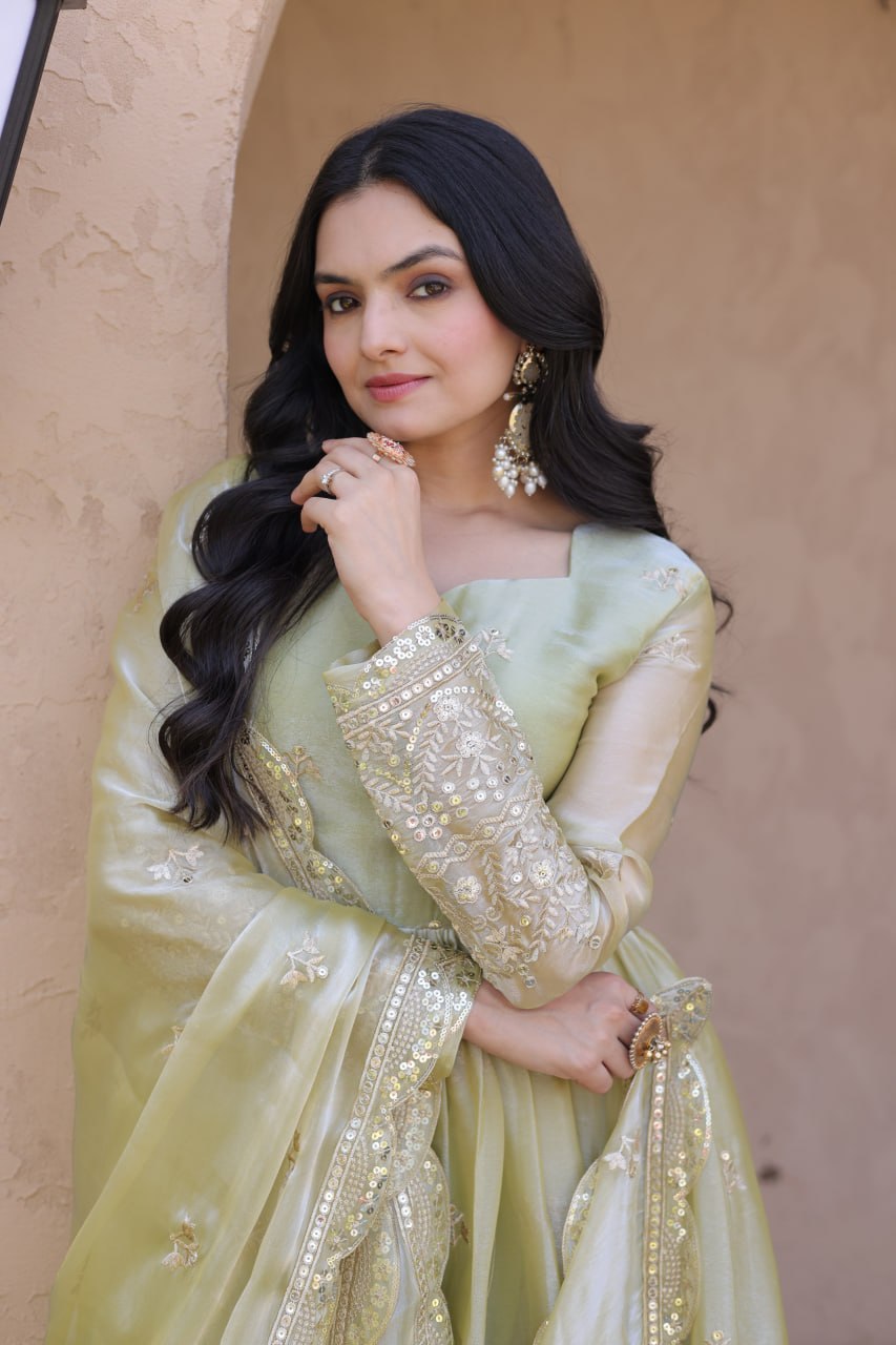 Fendi Silk Embroidered Gown with Dupatta