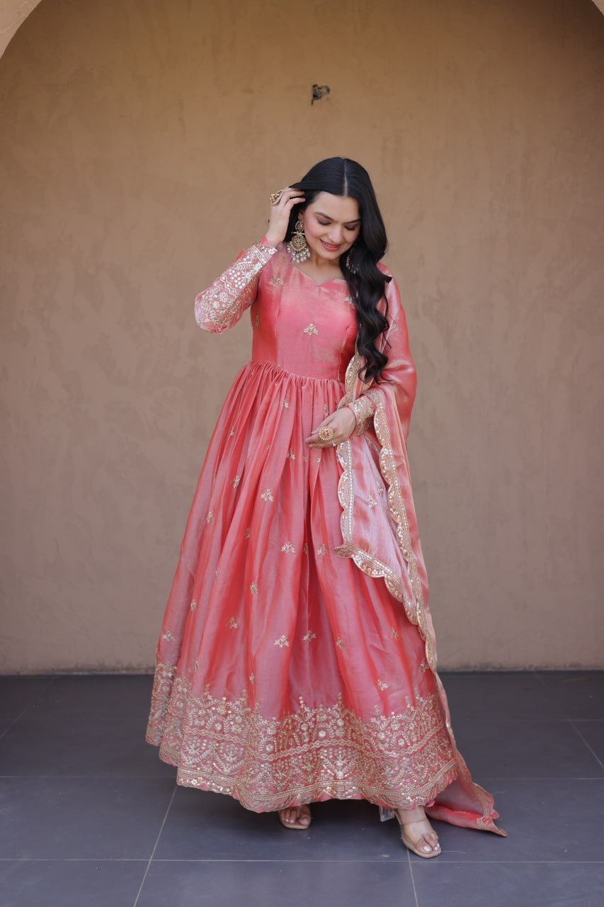 Fendi Silk Embroidered Gown with Dupatta