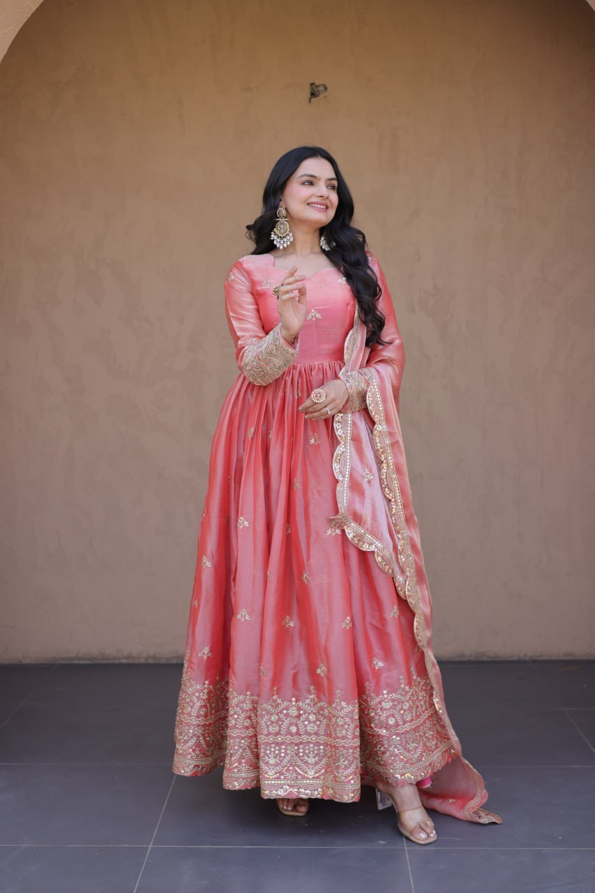 Fendi Silk Embroidered Gown with Dupatta