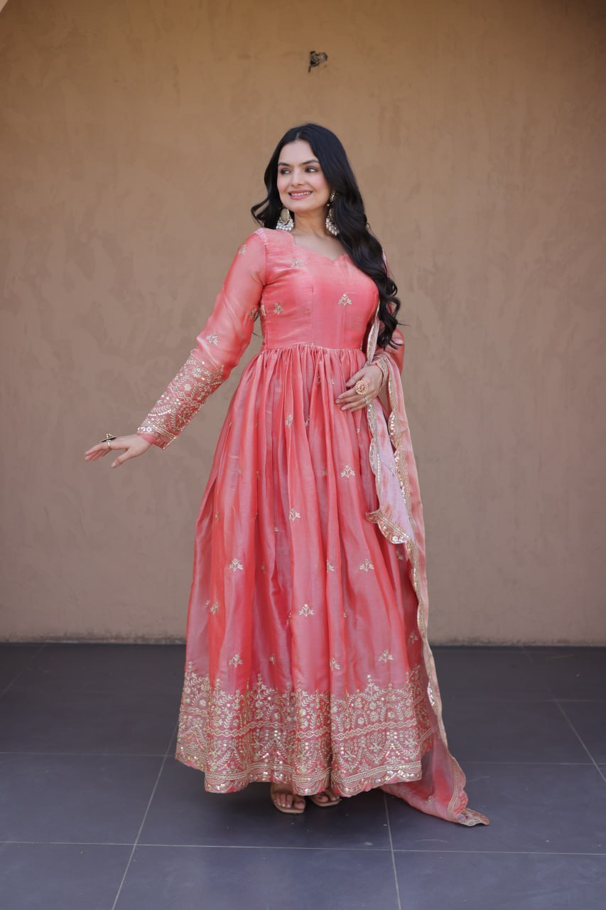 Fendi Silk Embroidered Gown with Dupatta